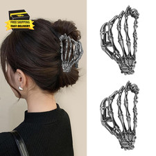 Skeleton Hand Hair Claw Clips 2Pcs Black Claw Hair Clips Metal Clip Skull Jaw Cl