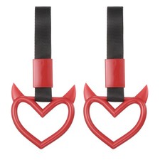 2 Pcs Heart-Shaped Car Handle Straps Rear Bumper Warning Ring Red/Black