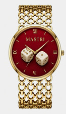 MASTRI Unisex Quartz Dress Watch Gold-Tone Bracelet Red Dice Dial Roman 40mm