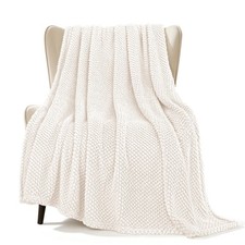Ivory Extra Large Fuzzy Fleece Throw Blanket Fluffy Jacquard 50x70 Inch