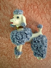 Vintage  3 1/2&rdquo; Spaghetti  White & Blue Poodle Rhinestone Eyes