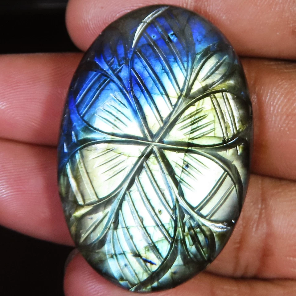 (31X45X08 MM) 104.55 Carat. NATURAL CARVED LABRADORITE OVAL SHAPE LOOSE GEMSTONE - image 2 of 4