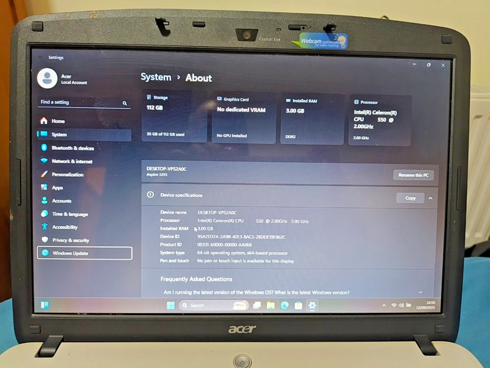 Acer Aspire 5315 15.6" Intel 2Ghz/3GB/120GB Windows 11 Pro ,Office365 - Image 2 of 4