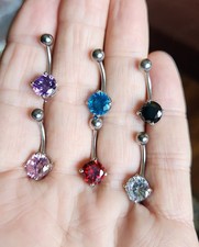 6 BIG Round Belly Button Navel Rings Body Jewelry Different Colored Rhinestones