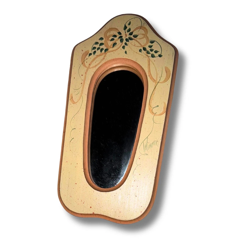 Espejo pintado a mano melocotón y crema por Wimmer | Decoración de pared Cottagecore | Vintage Foto 2 de 4