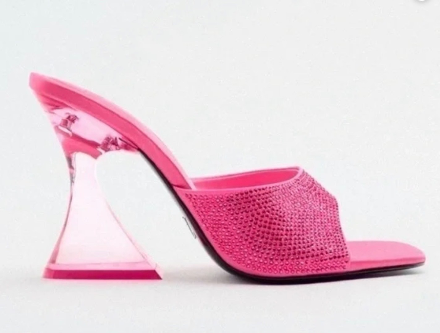 Zara Hot Pink Methacrylate Heels Sandals NWT Crystal Slip Ons Open Toe New 4in g image 2