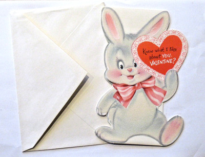 Vtg Norcross Stand Up Flocked Honey Bunny Valentines Day Greeting Card NOS
