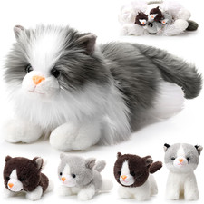 5PCS Realistic Ragdoll Cat Plush Set 17.75" Mommy Cat with 4 Baby Kittens Stuffe