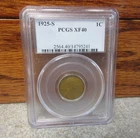 1925-S Lincoln Wheat Small Cent PCGS : XF40 : Lower Mintage / Higher Grade