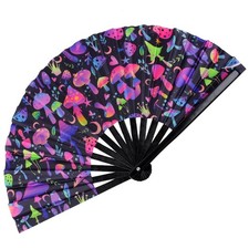 Large UV Glow Rave Fan, Line Dance Clap Folding Fan Clack Folding Hand Fan fo...