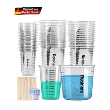 Epoxidharz Mischbecher Set 50 Stück mit Holzstäben 700ml 230ml transparent