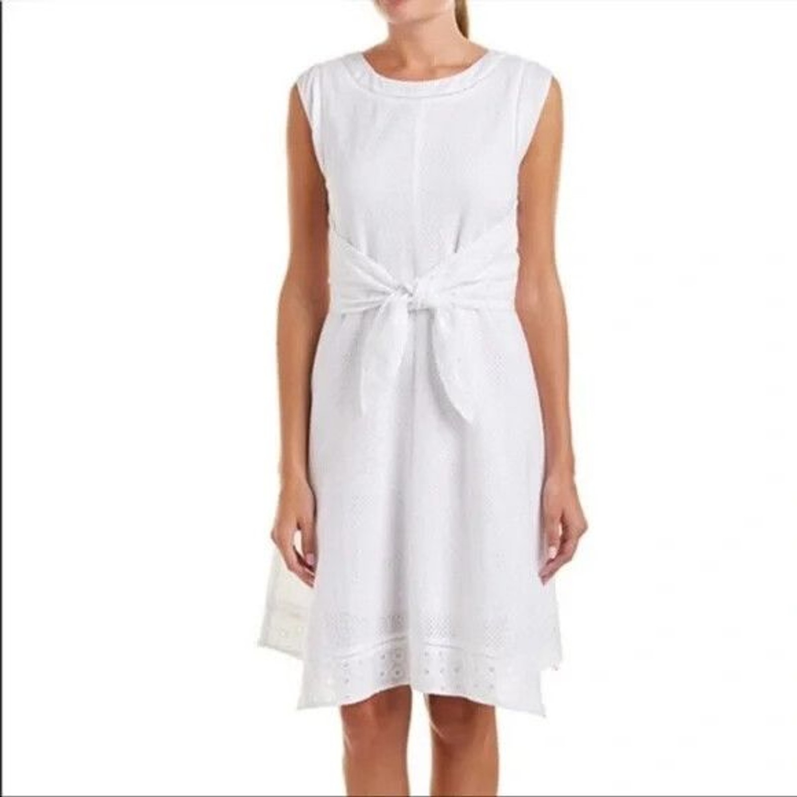 Cabi Womens Lizzie White Eyelet Front Tie Dress Sleeveless Cotton Size 6