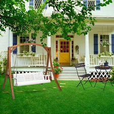 White 5FT Heavy Duty 880LBS Patio Wooden Porch Swing with Hanging Chain for Yard