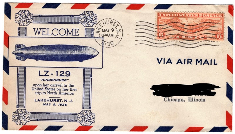 LZ-129 Hindenburg Lakehurst, NJ May 9, 1936 United States Stamp Cover Envelope