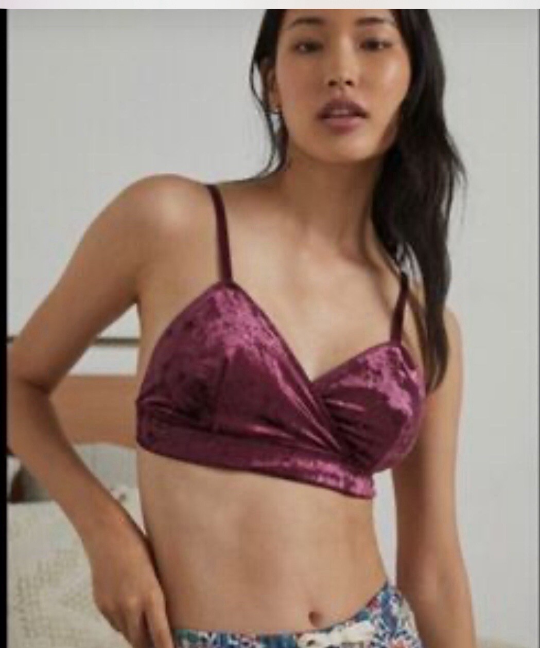 NWT Anthropologie Burgundy Velvet Soft Bra Crushed And Panty Set Size S