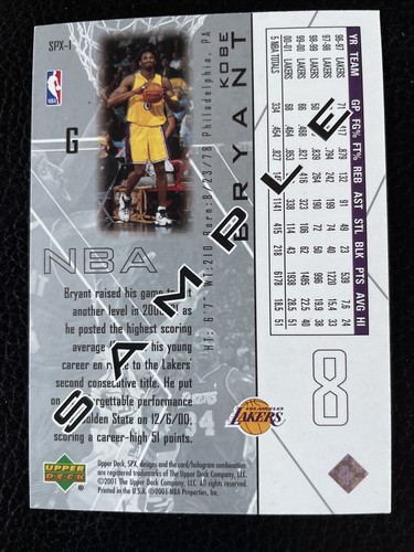 2001 Upper Deck SPX Sample Promo #SPX-1 KOBE BRYANT Los Angeles Lakers - Picture 2 of 6