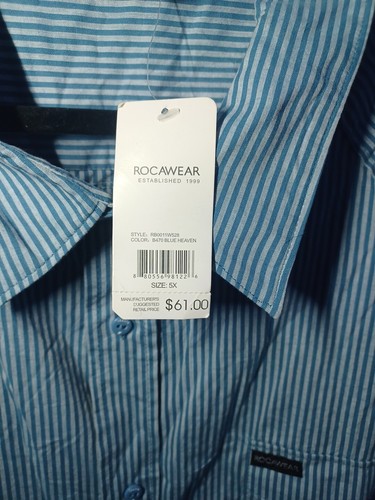 Rocawear Shirt 5XL Mens Button Up Blue White Striped RCWR Y2K Streetwear - Picture 3 of 10