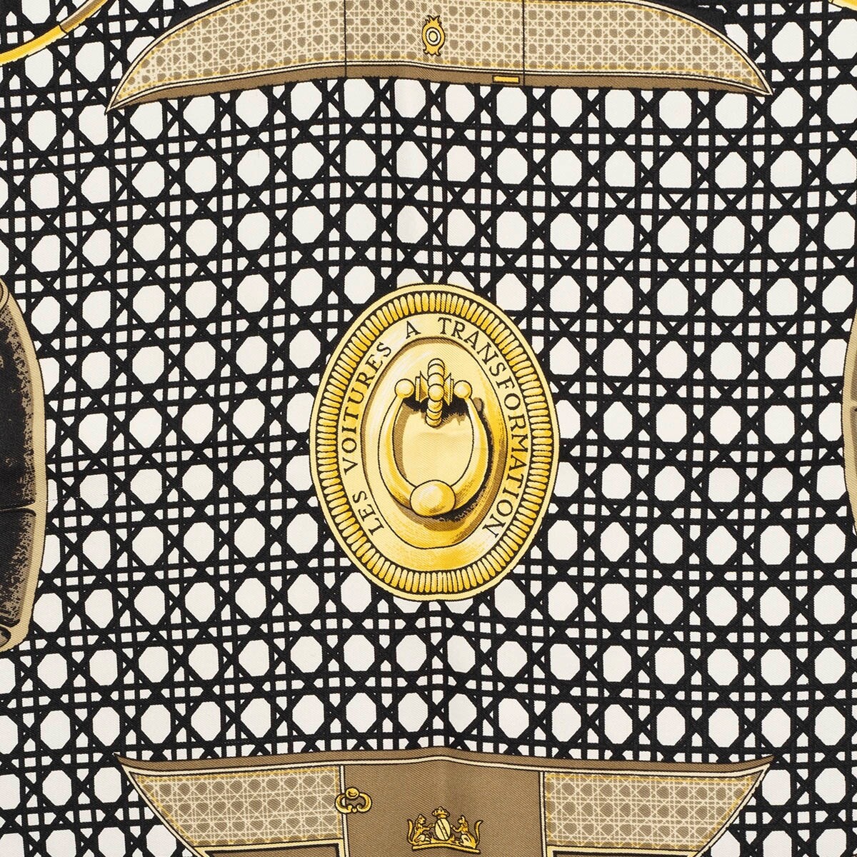HERMESエルメス　スカーフ 33595 auth HERMES black silk LES VOITURES A TRANSFORMATION 90