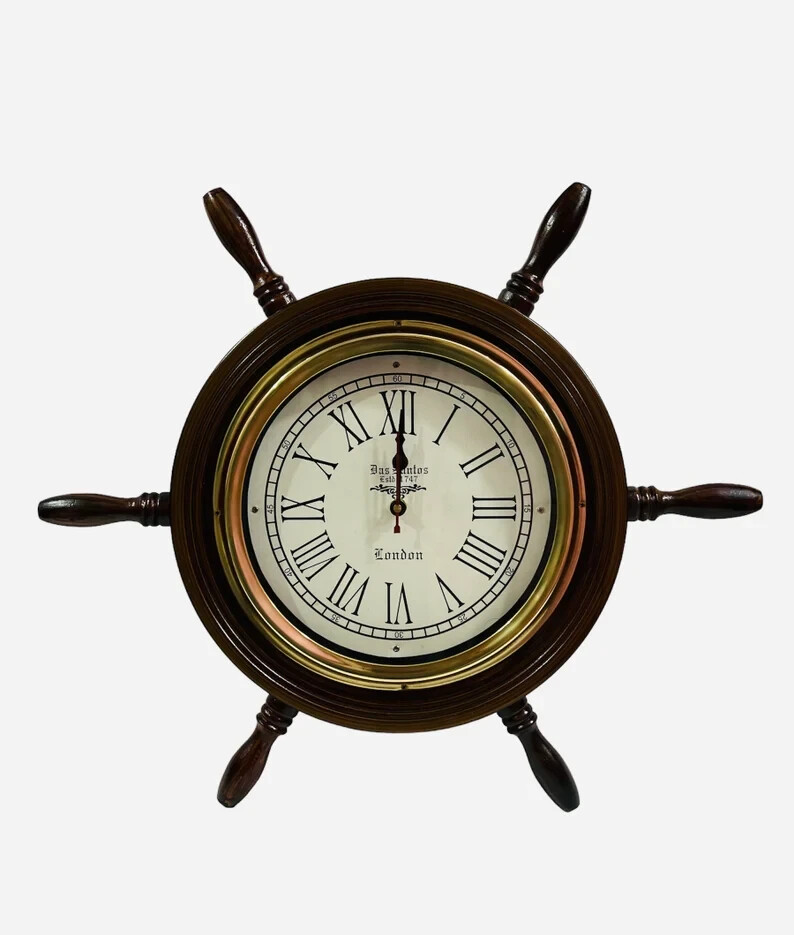 18'' Nautical Wooden Ship Wheel Clock | Wall Clock | Maritime Wooden Clock
