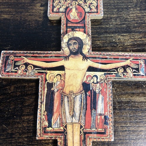 San Damiano Wood Cross Wall Hanging Jesus Crucifix 5 1/2 x4 Inches - Picture 3 of 11