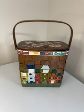 Vintage Caro-Nan woven basket purse hand Bag painted buildings Signed Rare 70 s