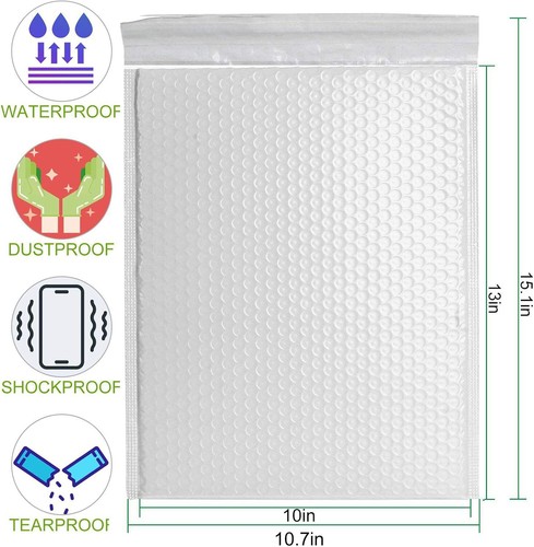 Poly Bubble Mailers Padded Self-Seal Closure Envelopes White, 10x13in - Picture 3 of 3