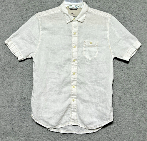 Tommy Bahama Shirt Mens Med White 100% Linen Tropical Beach Island Relax Aloha