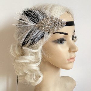 Feather Hair Accessory Flapper Headband 1920s Headwear Long Satin
