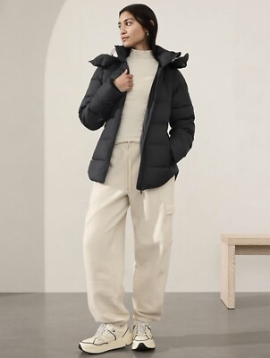 ATHLETAフード付きダウンコート Mサイズ ブラック Athleta Downtown Puffer Jacket size S Small Black #659091 | eBay