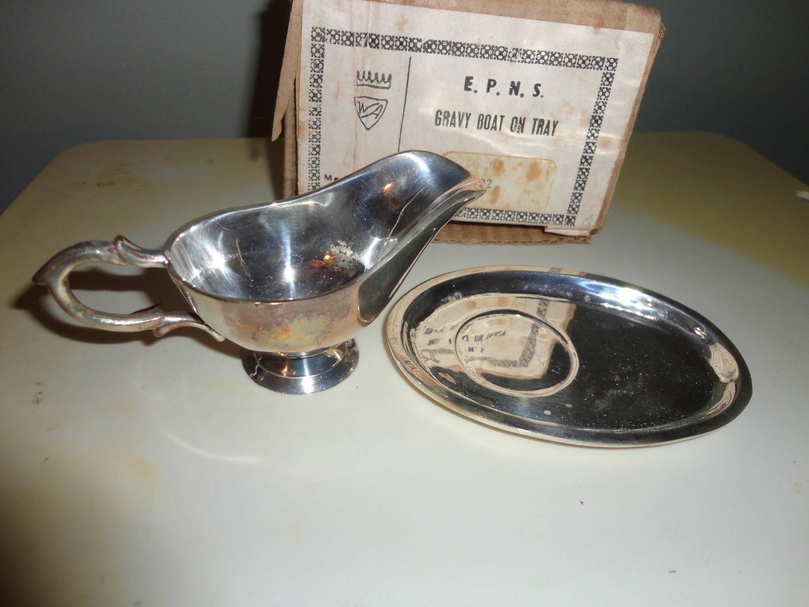 VTG E.P.N.S INDIA HEAVY STAINLESS STEEL SILVER PLATED MINI GRAVY BOAT