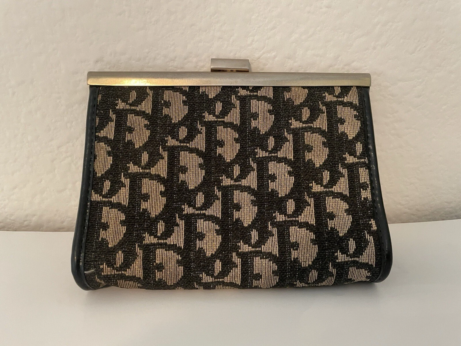 Porte monnaie Dior Trotter toile cuir marron or authentique vintage