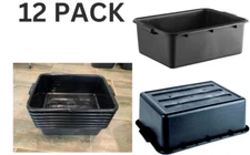 12 PACK 20" x 15" x 7" Black Storage Bus Plastic Restaurant Food Dish Tub Box