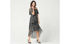 H by Halston Petite Convertible Pleated Hi-Low Hem Maxi Dress Black PP18 A351207