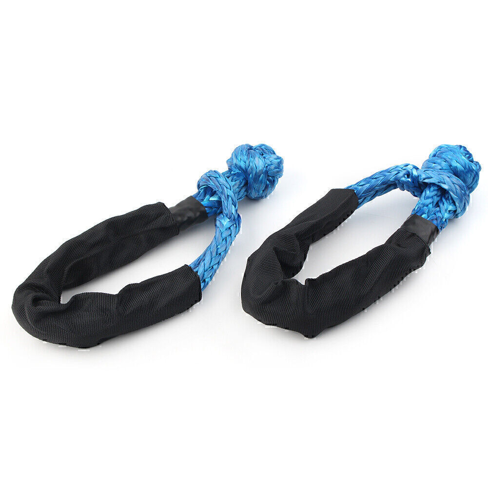 Pair Blue 1/2" Synthetic Soft Shackle Recovery Straps 38000 LBs For Winch Rope