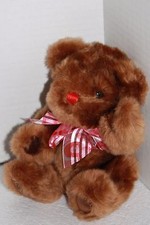 Dan Dee Valentines Teddy Bear 6" Brown Plush Red Nose Heart Bow Stuffed Soft Toy