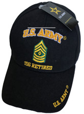 U.S. Army 1st Sergeant Retired (sm. lettering), E-8, US Army on bill, black hat