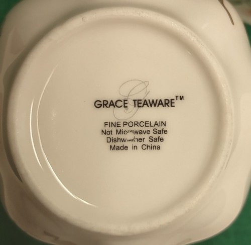 2 Grace Teaware Coffee Cups Mugs 10 oz " Birds & Pink Roses" Gold Trim - Picture 7 of 11