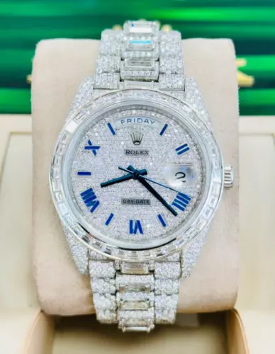 Rolex Day-Date 40 228206 Platinum Custom Diamond Set Baguette Bezel Watch MINT