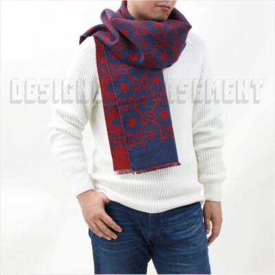 GUCCI red & blue CONSTELLATION Bee GG Stars wool reversible