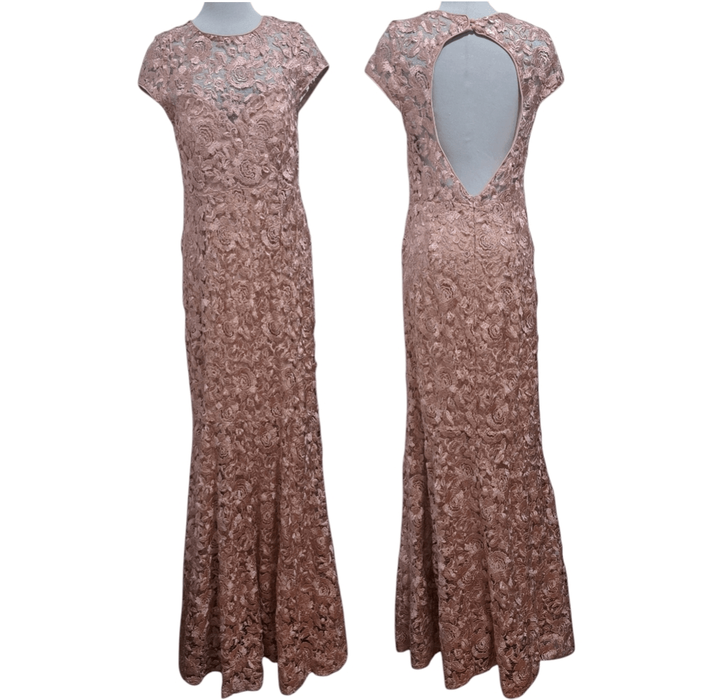 Blu Sage Floral Lace Cut Out Open Back Long Maxi Mermaid Dress Rose Pink Size 14