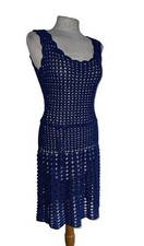 Vintage Lewis Henery Dress Small Crochet Blue 1970s Scoop Neck Sleeveless