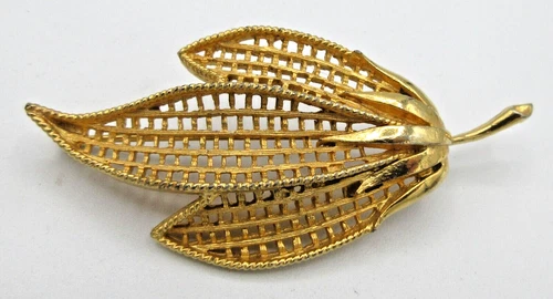 Vtg big large OPEN WORK Pin Brooch textured brushed gold tone Costume Jewelry