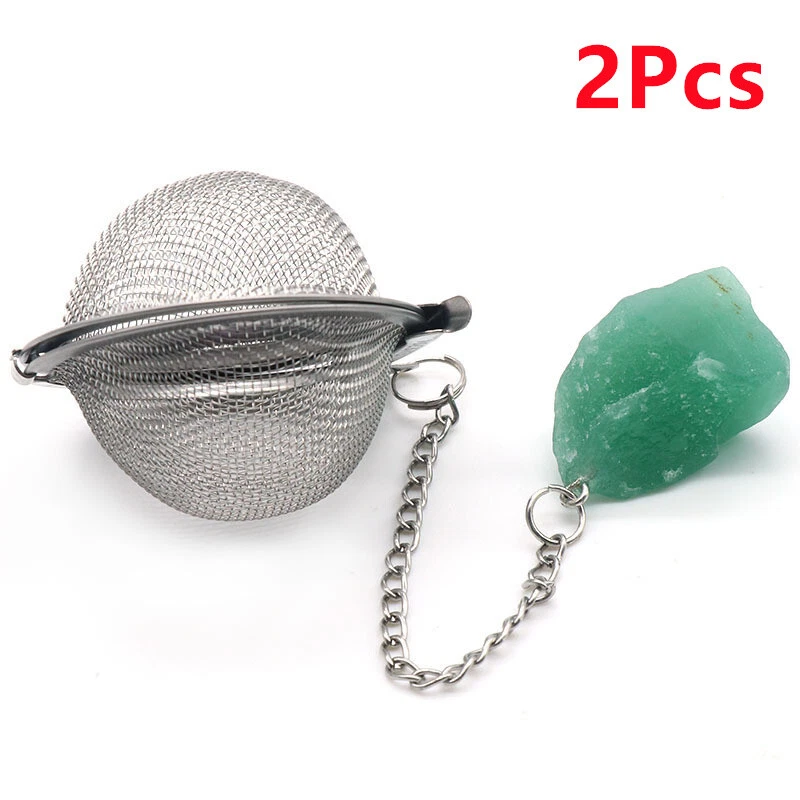 2Pcs Green Aventurine Raw Stone Stainless Steel Tea Filter Ball Strainer HT2346
