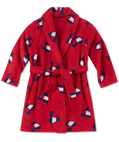 Tommy Hilfiger Little & Big Girl Heart Flag Print Plush Robe Red Size XS (2-3) - Picture 2 of 2