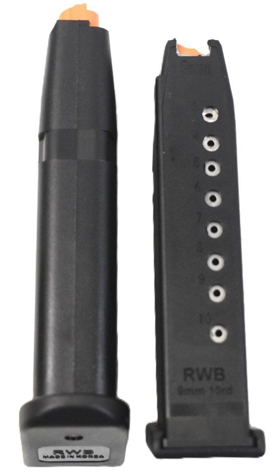 2 Rallonges De Chargeur Nylon Noir +4 Coups Pour Pistolet Glock G43X / G48 9mm - Neuves