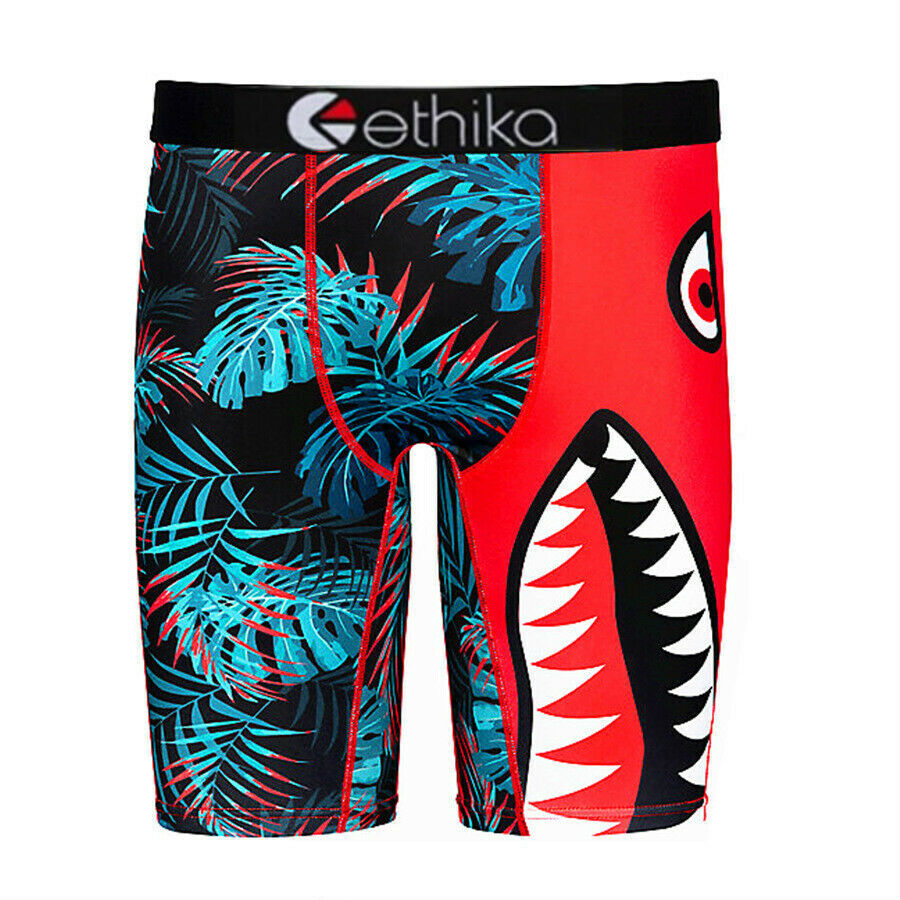Feather Shark Printing Man Long Boxer Underwear Sports Pants Size S-3XL