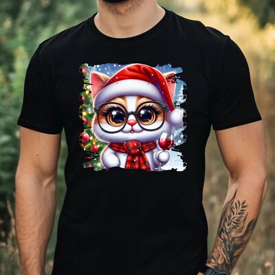 Mens Christmas Animal Wine Print Cotton T-Shirt Size XS to 5XL