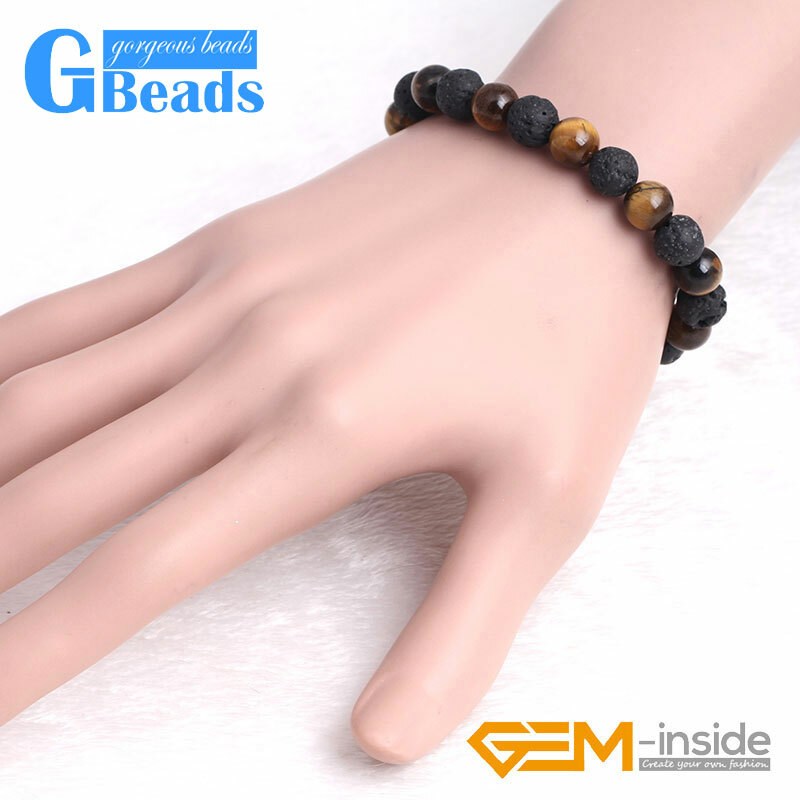 Charm Tiger's Eye & Lava Rock Bead Elastic Bracelet Jewelry Women Natural Stone
