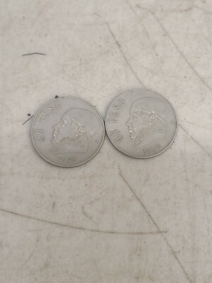 2 Lot Mexico Mexican 1976 Circulated One Un 1 Peso Coins - José María Morelos 
