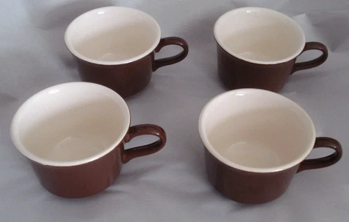 Vintage USA Brown White Diner Restaurant Ware Coffee Cups Set of Four